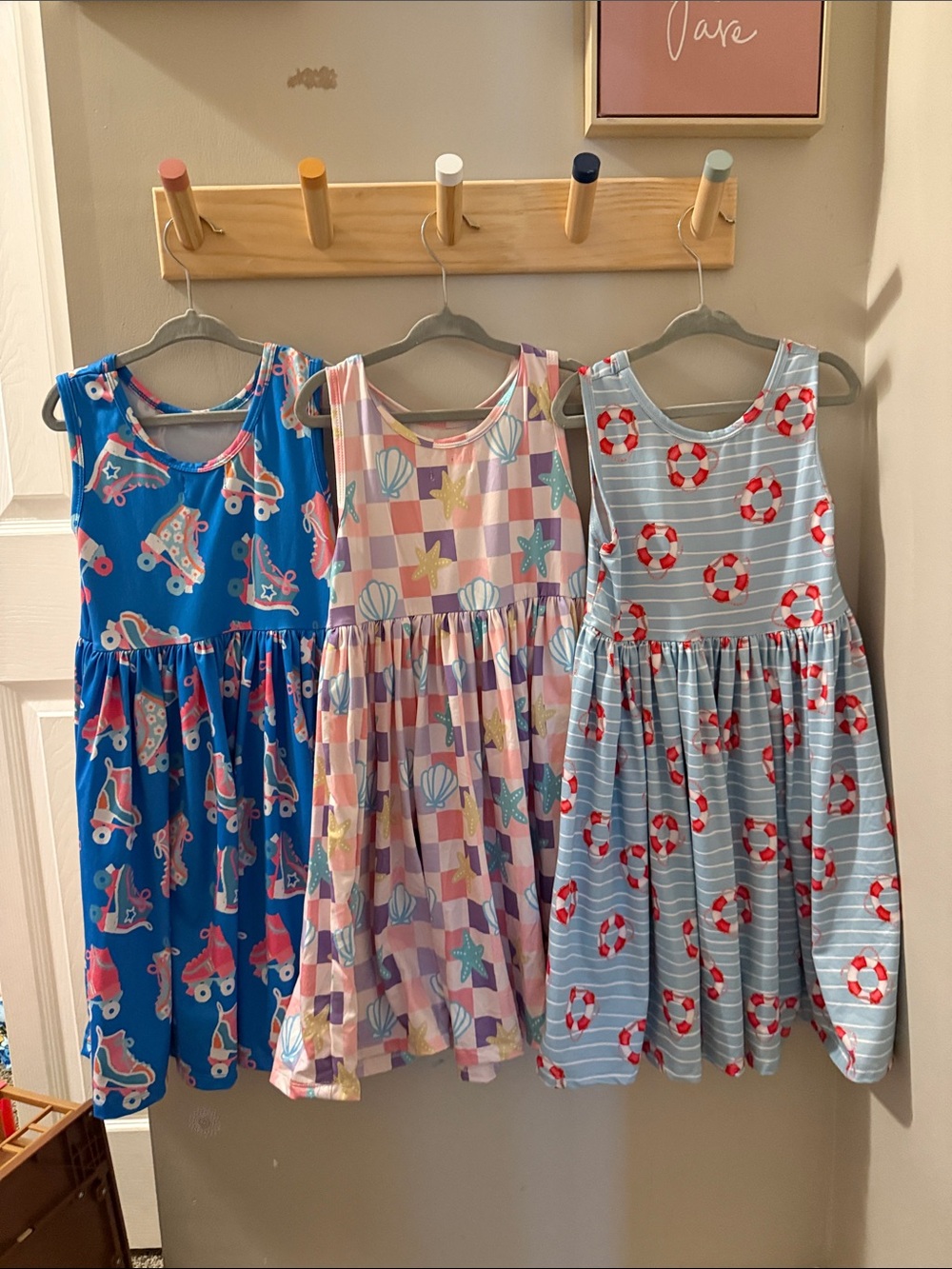 Girls' Blue Roller Skate Print Sleeveless Casual Dress
